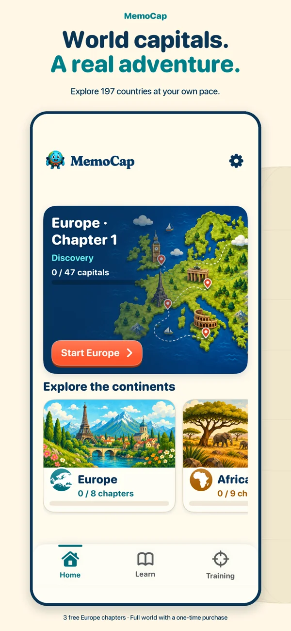 Actual MemoCap screenshot: the five-continent journey